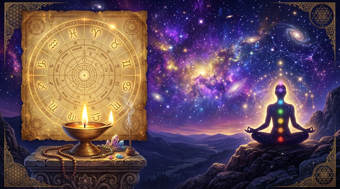 Vedic Horoscope Chart with Diya Lamp